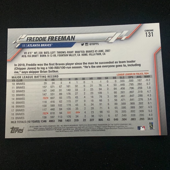 Freddie Freeman- 2020 topps chrome - Picture 2 of 2